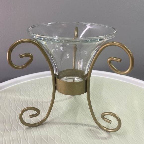 Vintage Partylite Metal Gold Candle Holder 6" Tall 6"wide - Picture 2 of 8